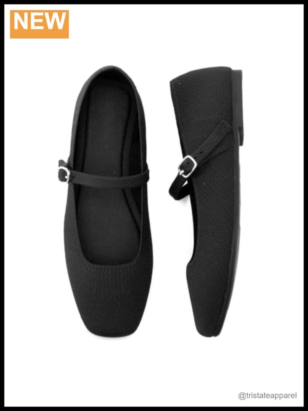 Knit Flats Square Toe Ballet Flats with Ankle Strap Comfort Dressy Office
